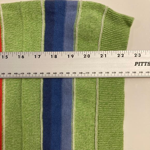 NWOT CHAPS Sweater S Linen Cotton Rainbow Stripe Boat-Neck 3/4-Sleeve Green Pink - Picture 4 of 6